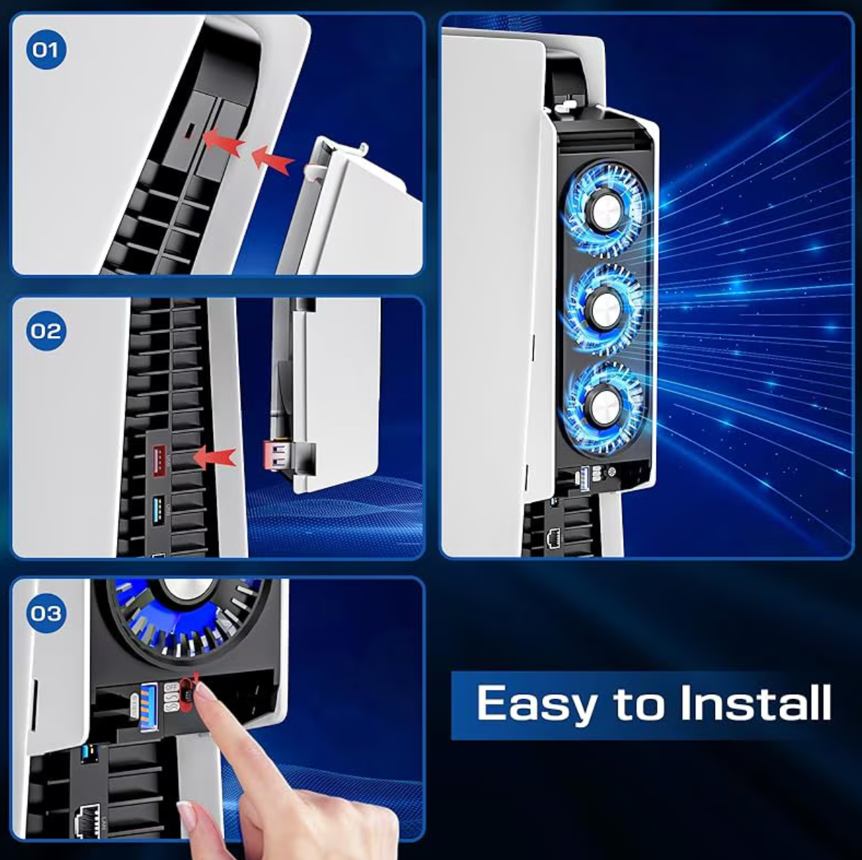 Ventilator Cooling Fan cu LED pentru PS5 – Cooler Silențios pentru PlayStation 5 și PS5 Digital Edition - imagine 2