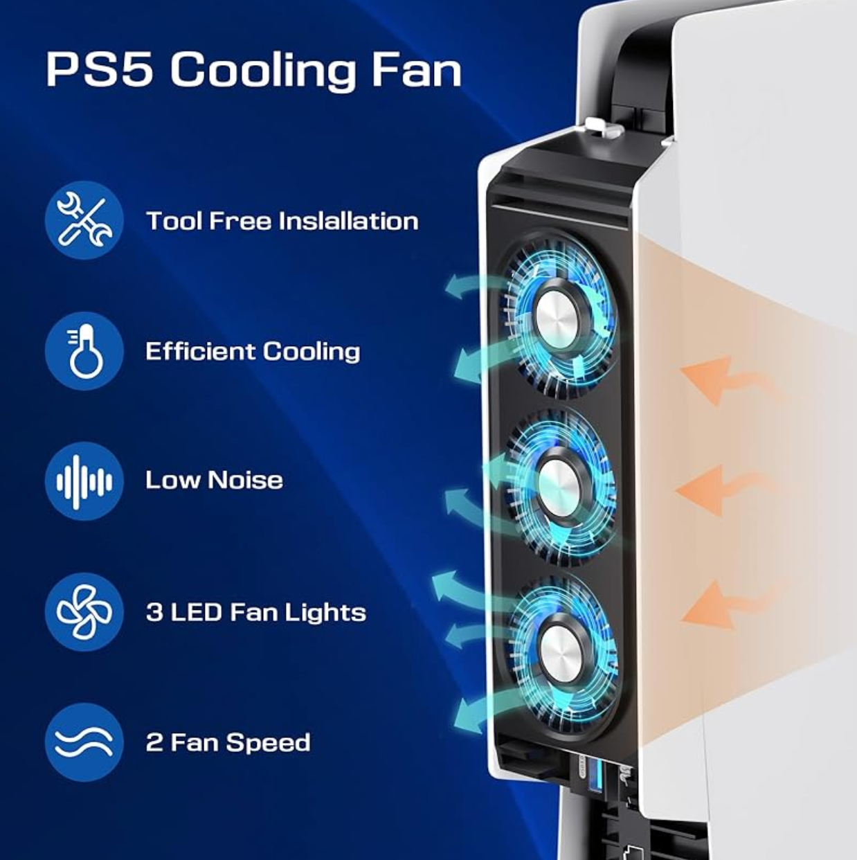 Ventilator Cooling Fan cu LED pentru PS5 – Cooler Silențios pentru PlayStation 5 și PS5 Digital Edition - imagine 3