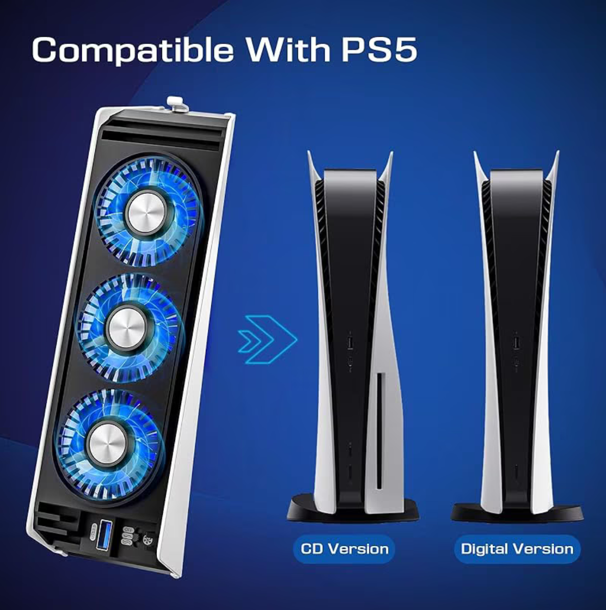 Ventilator Cooling Fan cu LED pentru PS5 – Cooler Silențios pentru PlayStation 5 și PS5 Digital Edition - imagine 4